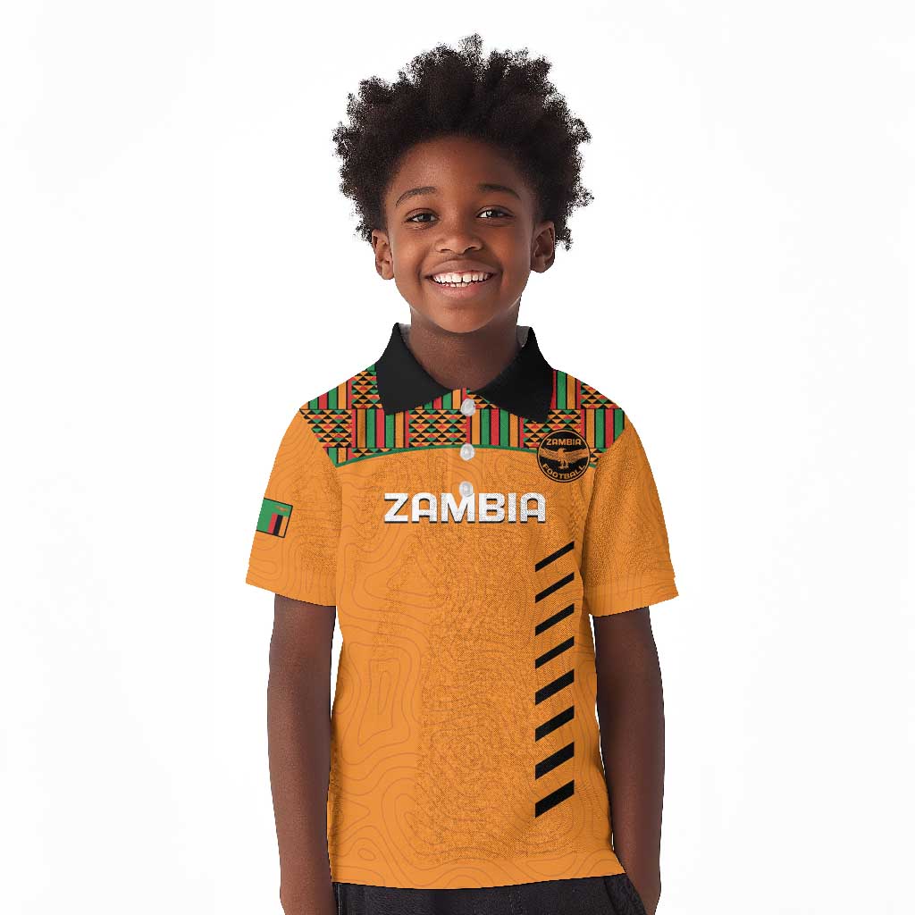 Custom Zambia Football Kid Polo Shirt Copper Queens Kente Pattern