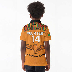 Custom Zambia Football Kid Polo Shirt Copper Queens Kente Pattern