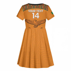 Custom Zambia Football Kid Short Sleeve Dress Copper Queens Kente Pattern