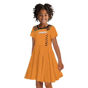 Custom Zambia Football Kid Short Sleeve Dress Copper Queens Kente Pattern