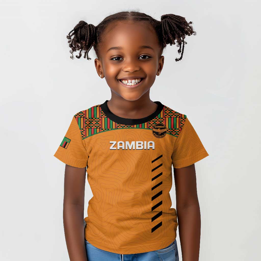 Custom Zambia Football Kid T shirt Copper Queens Kente Pattern