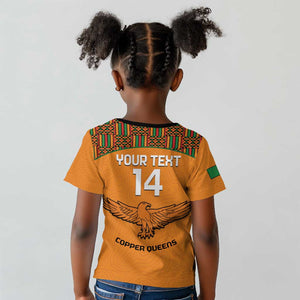 Custom Zambia Football Kid T shirt Copper Queens Kente Pattern