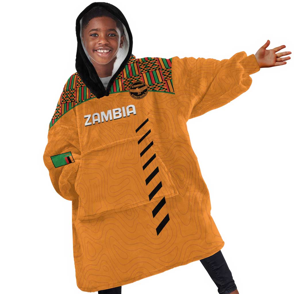 Custom Zambia Football KId Wearable Blanket Hoodie Copper Queens Kente Pattern