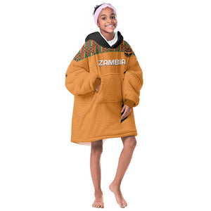 Custom Zambia Football KId Wearable Blanket Hoodie Copper Queens Kente Pattern