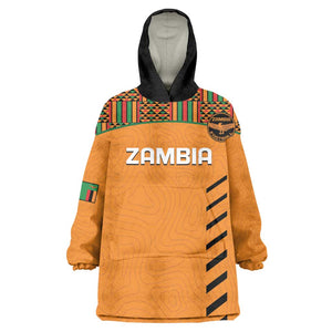 Custom Zambia Football KId Wearable Blanket Hoodie Copper Queens Kente Pattern