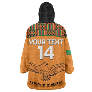 Custom Zambia Football KId Wearable Blanket Hoodie Copper Queens Kente Pattern