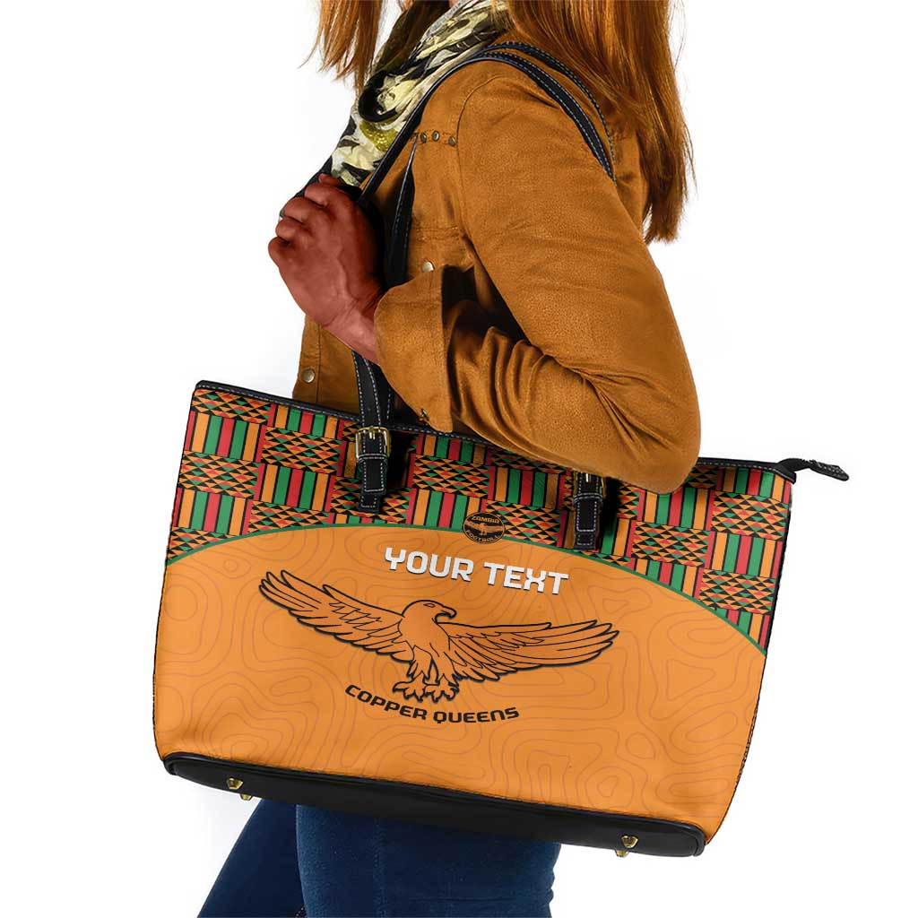 Custom Zambia Football Leather Tote Bag Copper Queens Kente Pattern