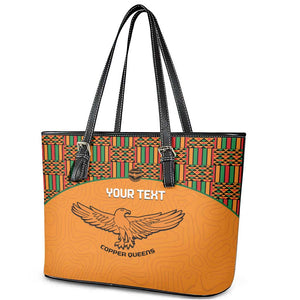 Custom Zambia Football Leather Tote Bag Copper Queens Kente Pattern