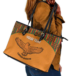 Custom Zambia Football Leather Tote Bag Copper Queens Kente Pattern