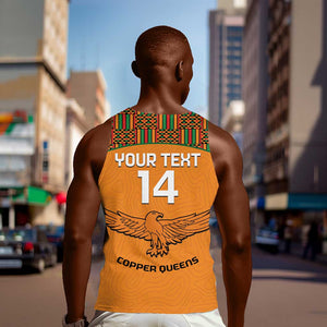 Custom Zambia Football Men Tank Top Copper Queens Kente Pattern