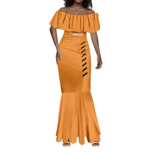 Custom Zambia Football Mermaid Dress Copper Queens Kente Pattern