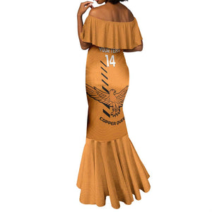 Custom Zambia Football Mermaid Dress Copper Queens Kente Pattern