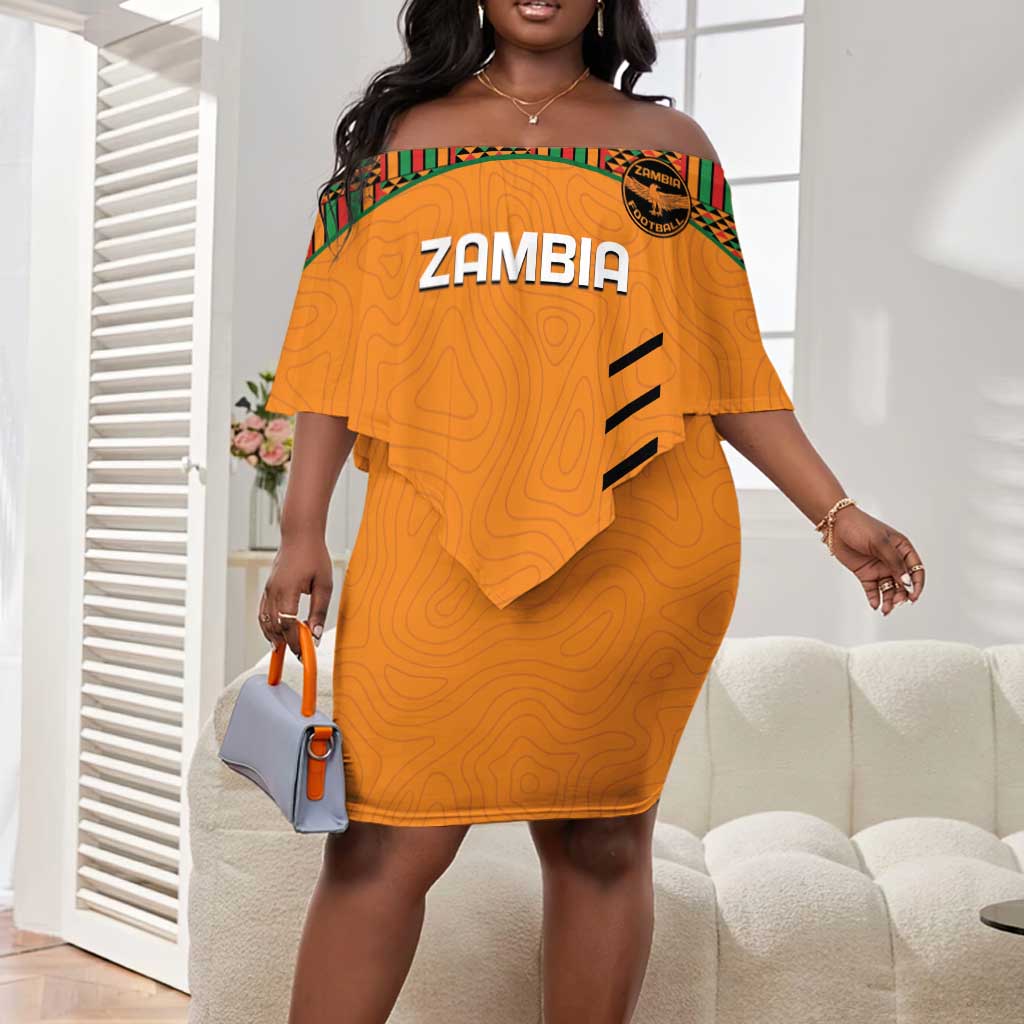 Custom Zambia Football Off Shoulder Short Dress Copper Queens Kente Pattern LT14