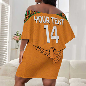 Custom Zambia Football Off Shoulder Short Dress Copper Queens Kente Pattern LT14