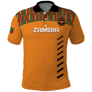 Custom Zambia Football Polo Shirt Copper Queens Kente Pattern