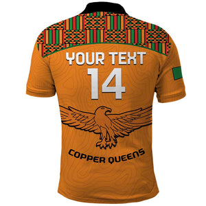 Custom Zambia Football Polo Shirt Copper Queens Kente Pattern