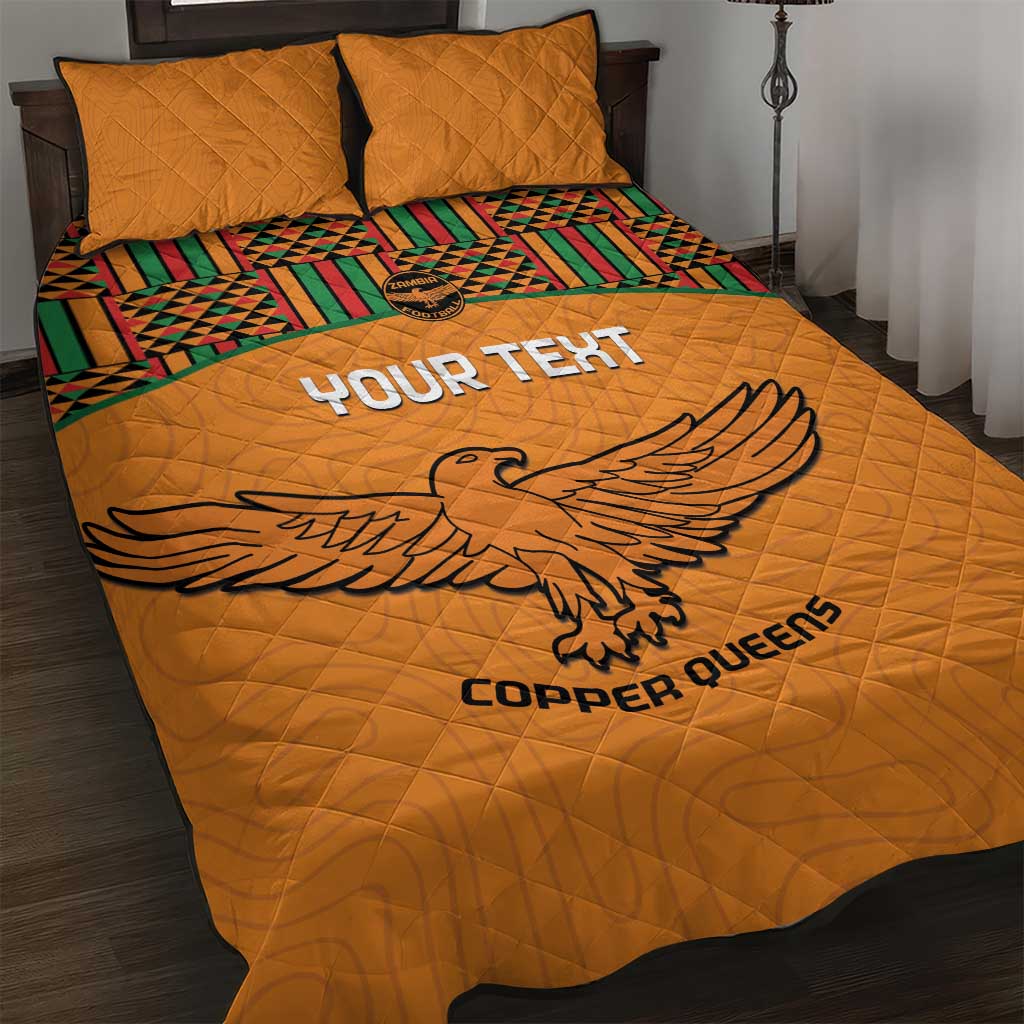 Custom Zambia Football Quilt Bed Set Copper Queens Kente Pattern