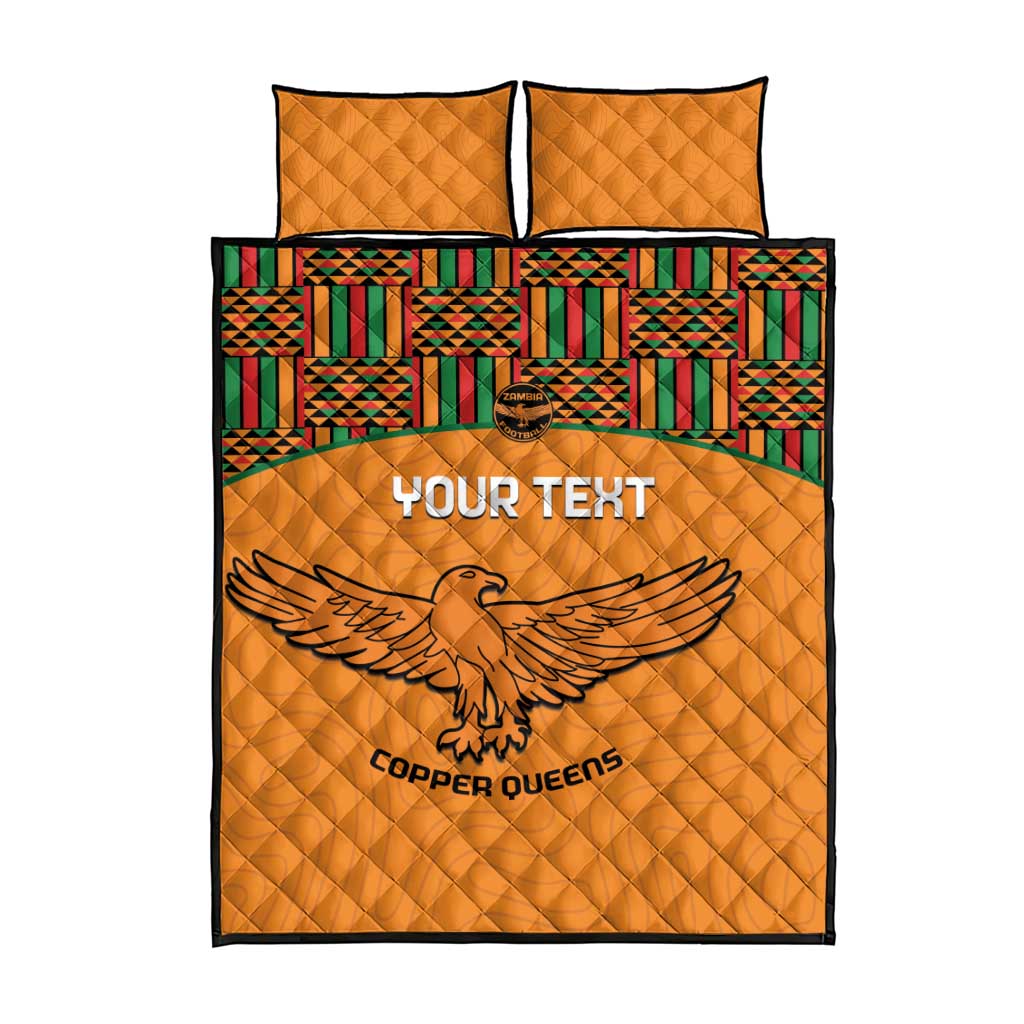 Custom Zambia Football Quilt Bed Set Copper Queens Kente Pattern