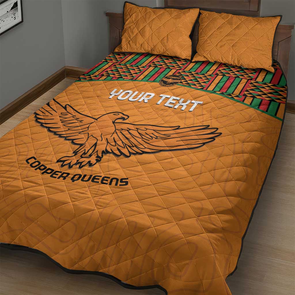 Custom Zambia Football Quilt Bed Set Copper Queens Kente Pattern