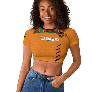 Custom Zambia Football Raglan Cropped T shirt Copper Queens Kente Pattern