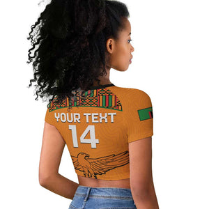 Custom Zambia Football Raglan Cropped T shirt Copper Queens Kente Pattern