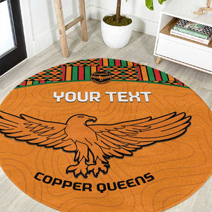 Custom Zambia Football Round Carpet Copper Queens Kente Pattern