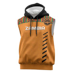 Custom Zambia Football Sleeveless Hoodie Copper Queens Kente Pattern - African Pride