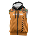 Custom Zambia Football Sleeveless Zip Hoodie Copper Queens Kente Pattern - African Pride