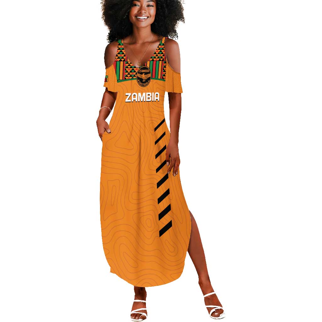 Custom Zambia Football Summer Maxi Dress Copper Queens Kente Pattern