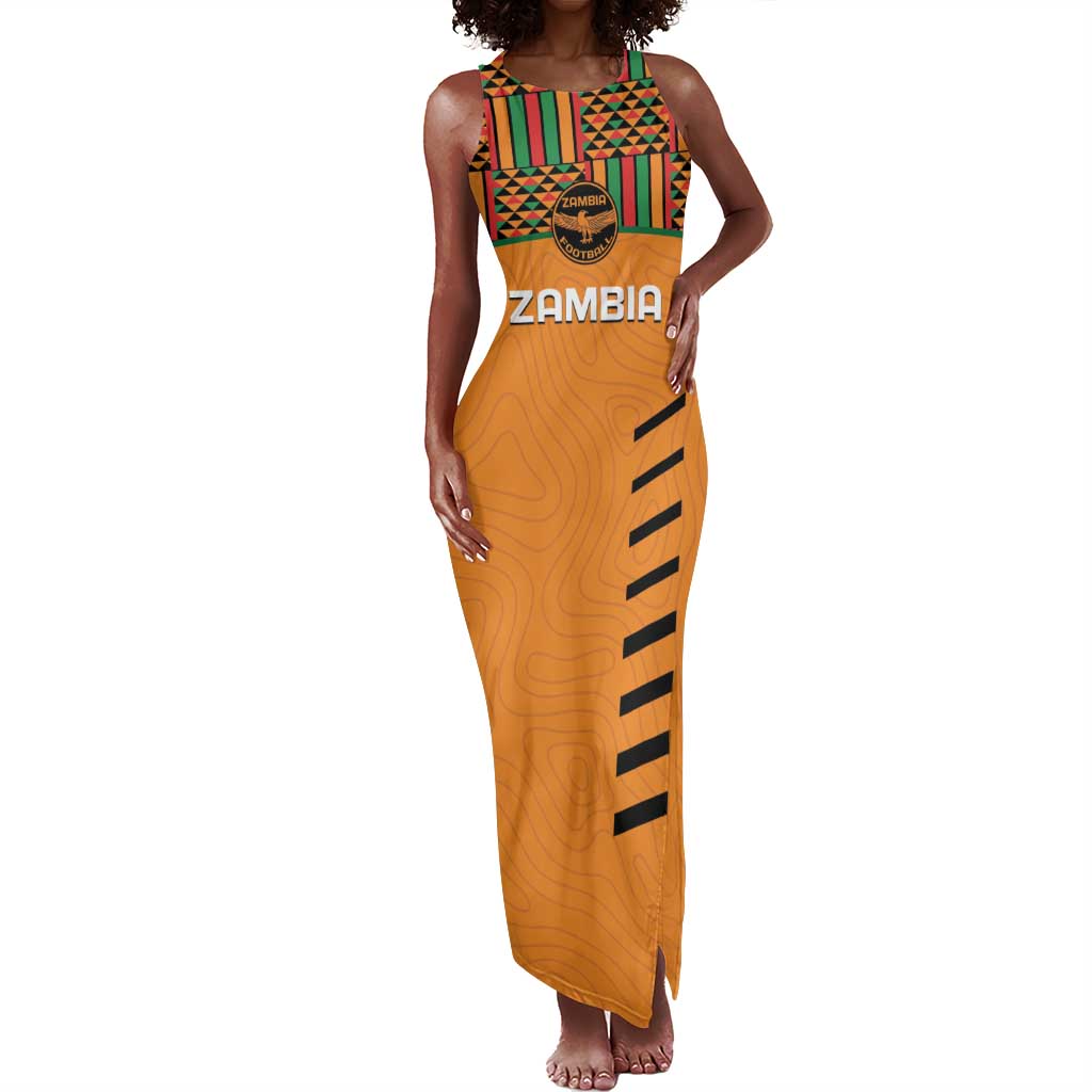 Custom Zambia Football Tank Maxi Dress Copper Queens Kente Pattern