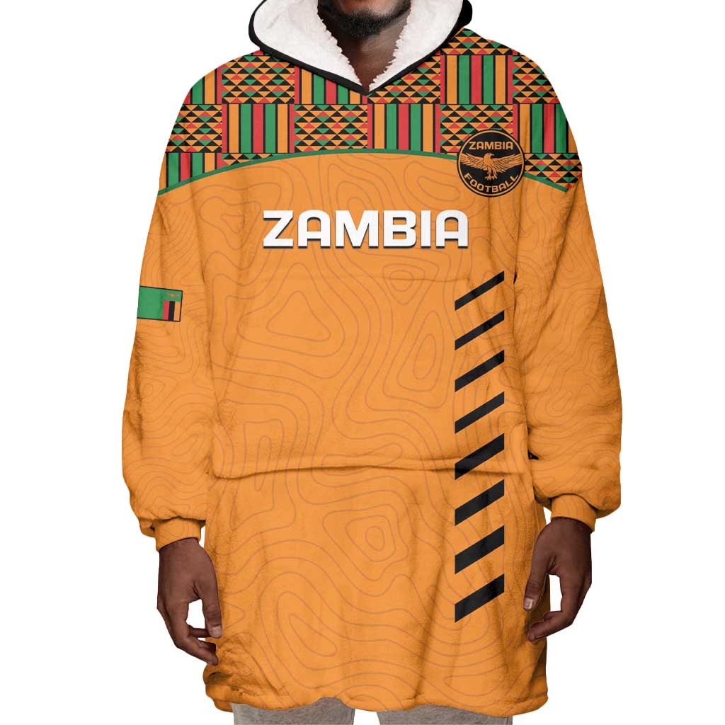 Custom Zambia Football Wearable Blanket Hoodie Copper Queens Kente Pattern