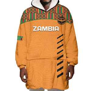 Custom Zambia Football Wearable Blanket Hoodie Copper Queens Kente Pattern