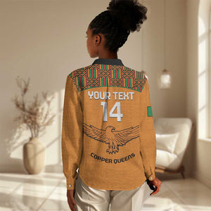 Custom Zambia Football Women Casual Shirt Copper Queens Kente Pattern