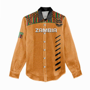 Custom Zambia Football Women Casual Shirt Copper Queens Kente Pattern