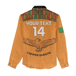 Custom Zambia Football Women Casual Shirt Copper Queens Kente Pattern