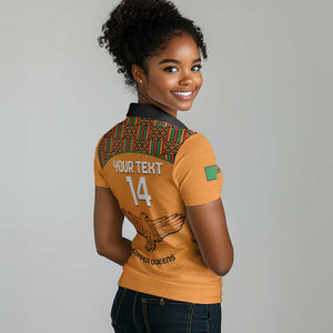 Custom Zambia Football Women Polo Shirt Copper Queens Kente Pattern