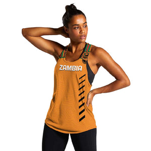 Custom Zambia Football Women Racerback Tank Copper Queens Kente Pattern