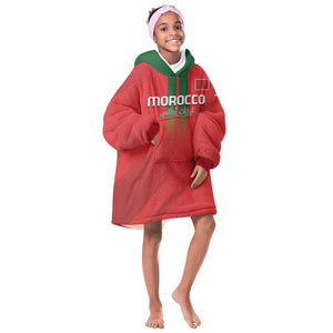 Custom Morocco Football KId Wearable Blanket Hoodie Go Lionesses of Atlas