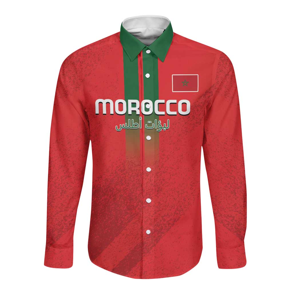 Custom Morocco Football Long Sleeve Button Shirt Go Lionesses of Atlas