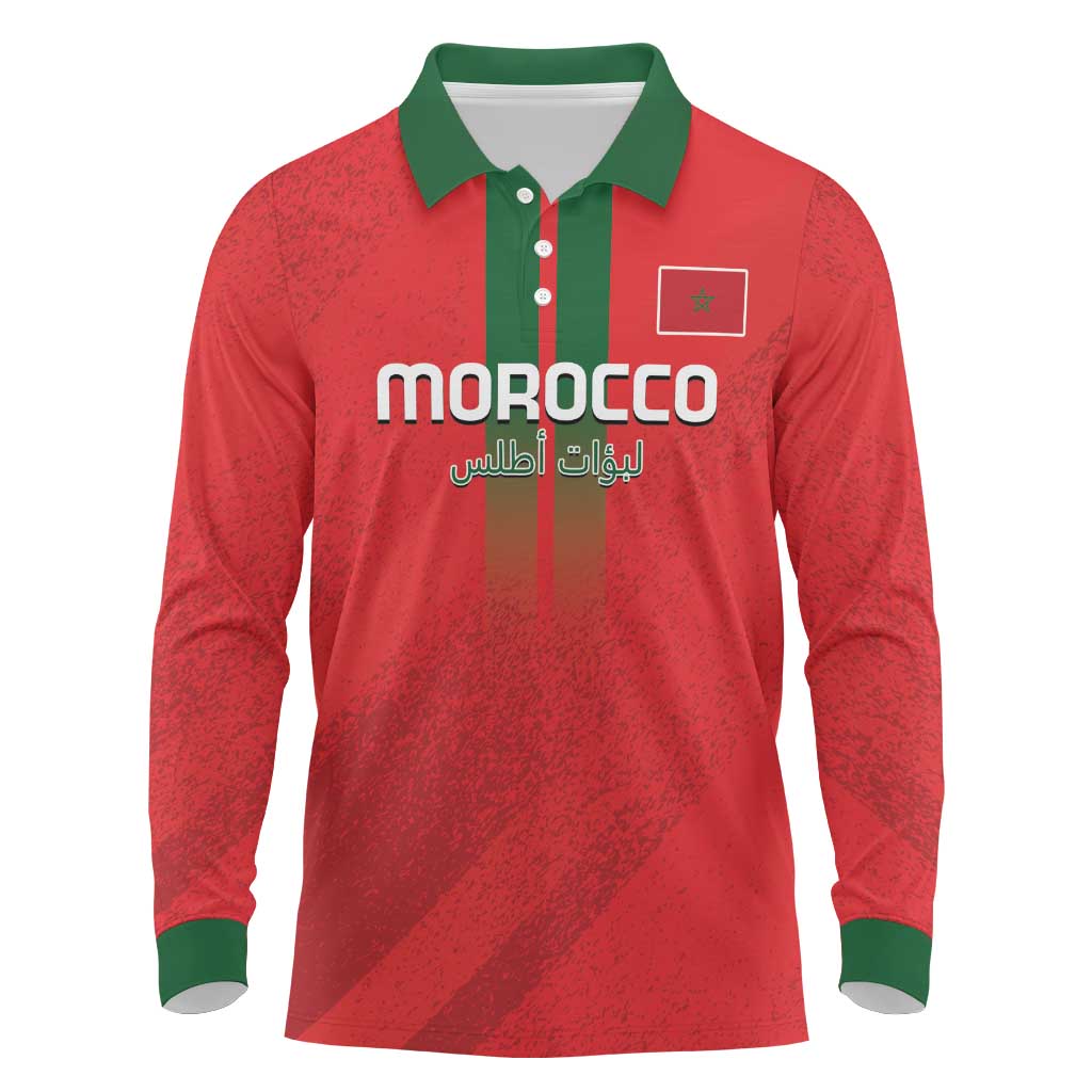 Custom Morocco Football Long Sleeve Polo Shirt Go Lionesses of Atlas