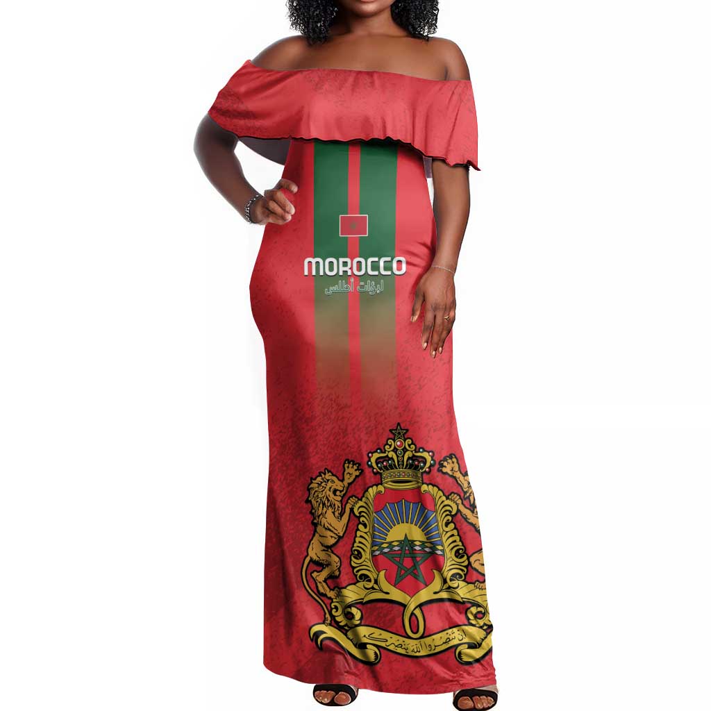 Custom Morocco Football Off Shoulder Maxi Dress Go Lionesses of Atlas