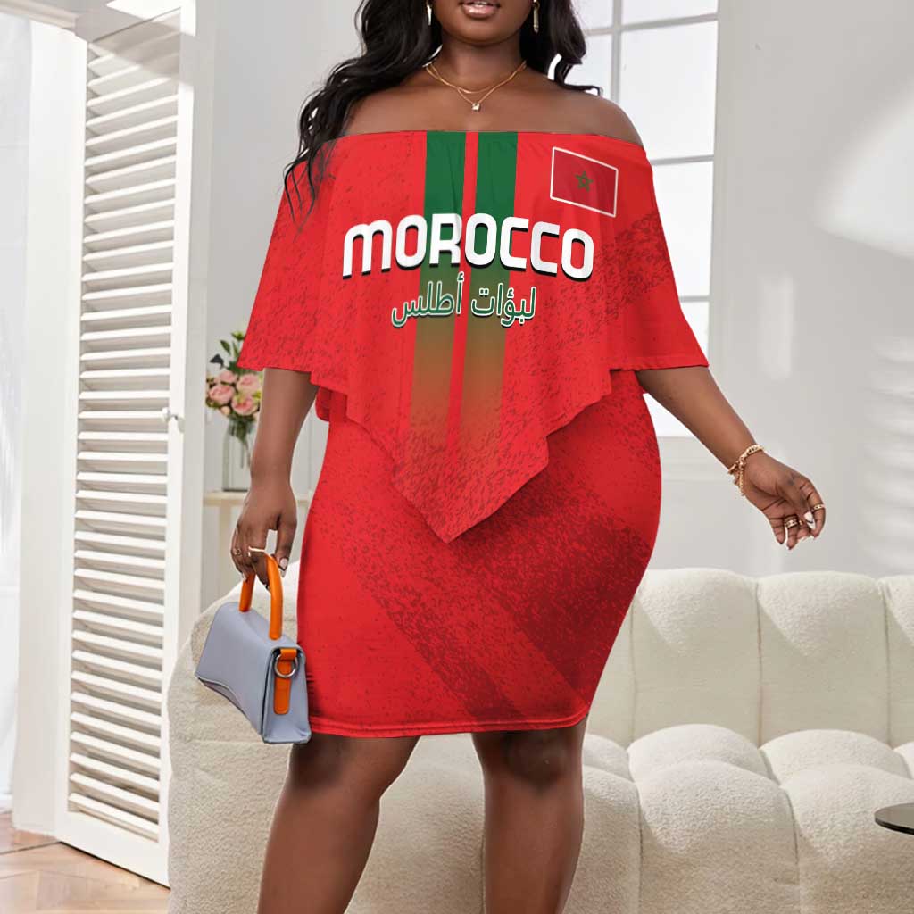 Custom Morocco Football Off Shoulder Short Dress Go Lionesses of Atlas LT14