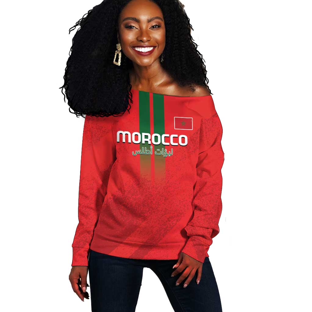 Custom Morocco Football Off Shoulder Sweater Go Lionesses of Atlas