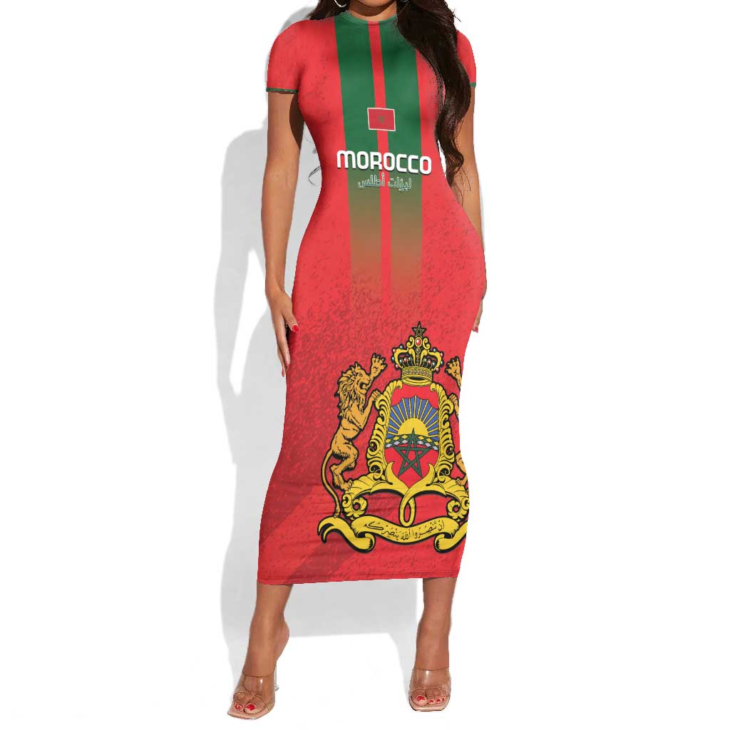 Custom Morocco Football Short Sleeve Bodycon Dress Go Lionesses of Atlas