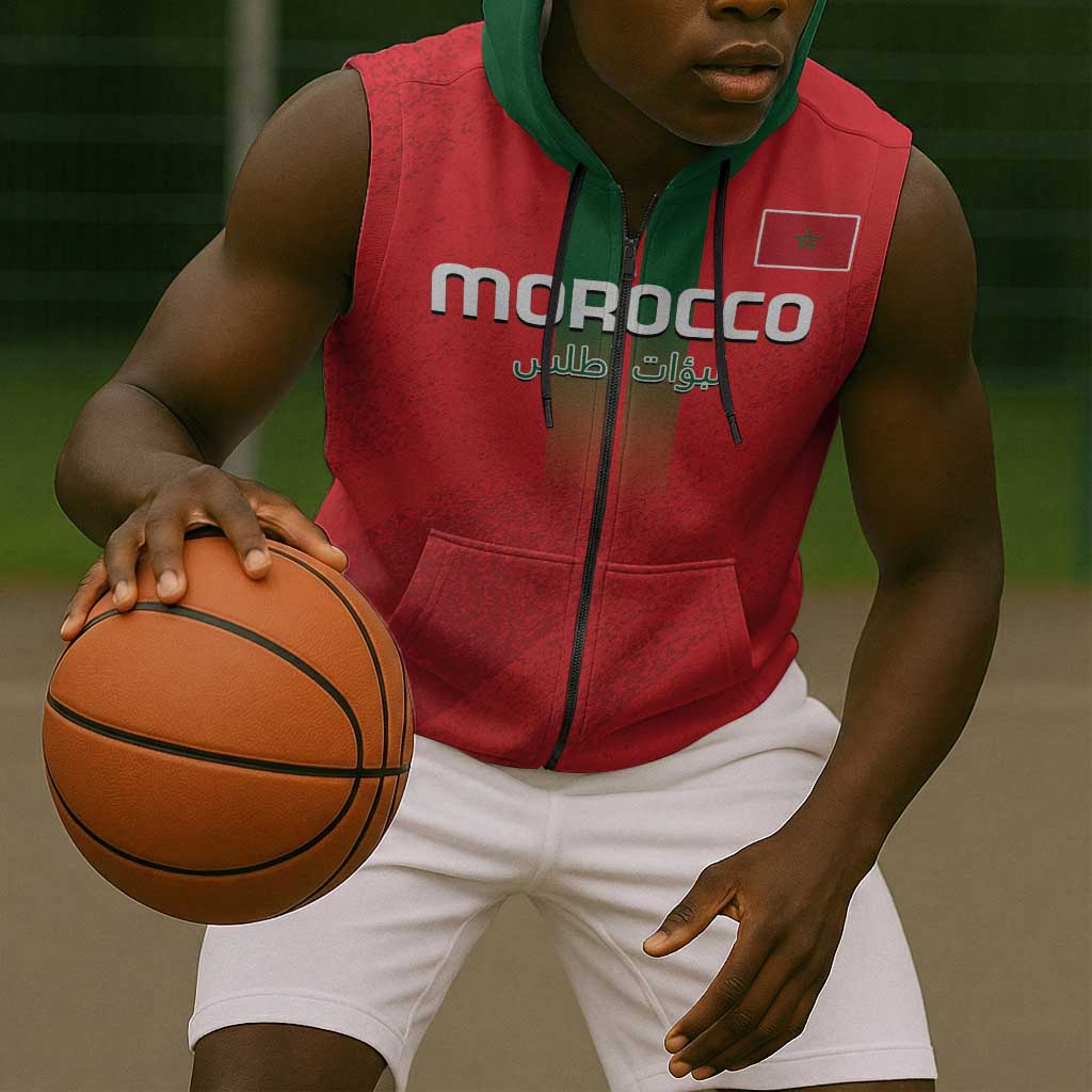 Custom Morocco Football Sleeveless Zip Hoodie Go Lionesses of Atlas - African Pride
