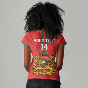 Custom Morocco Football Women V-Neck T-Shirt Go Lionesses of Atlas