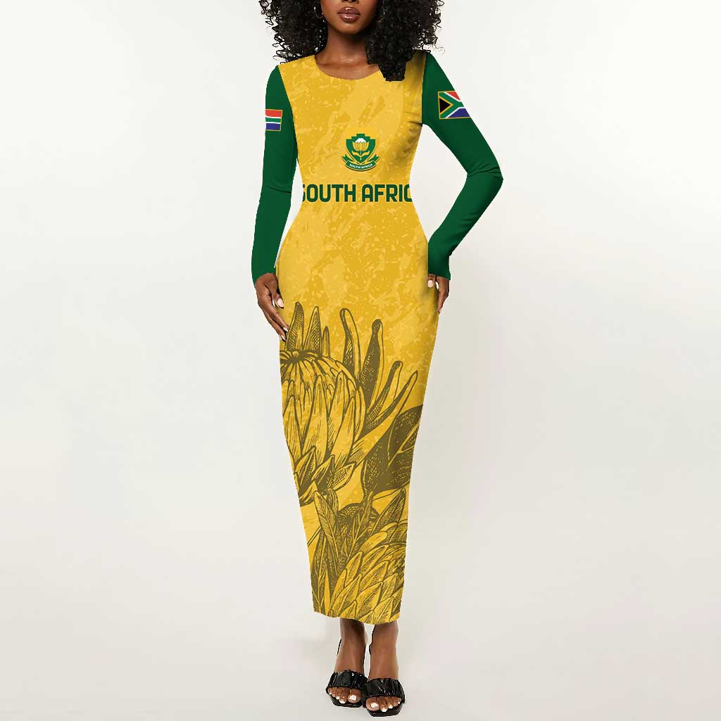 Custom South Africa Soccer Long Sleeve Bodycon Dress Go Banyana Banyana Proteas