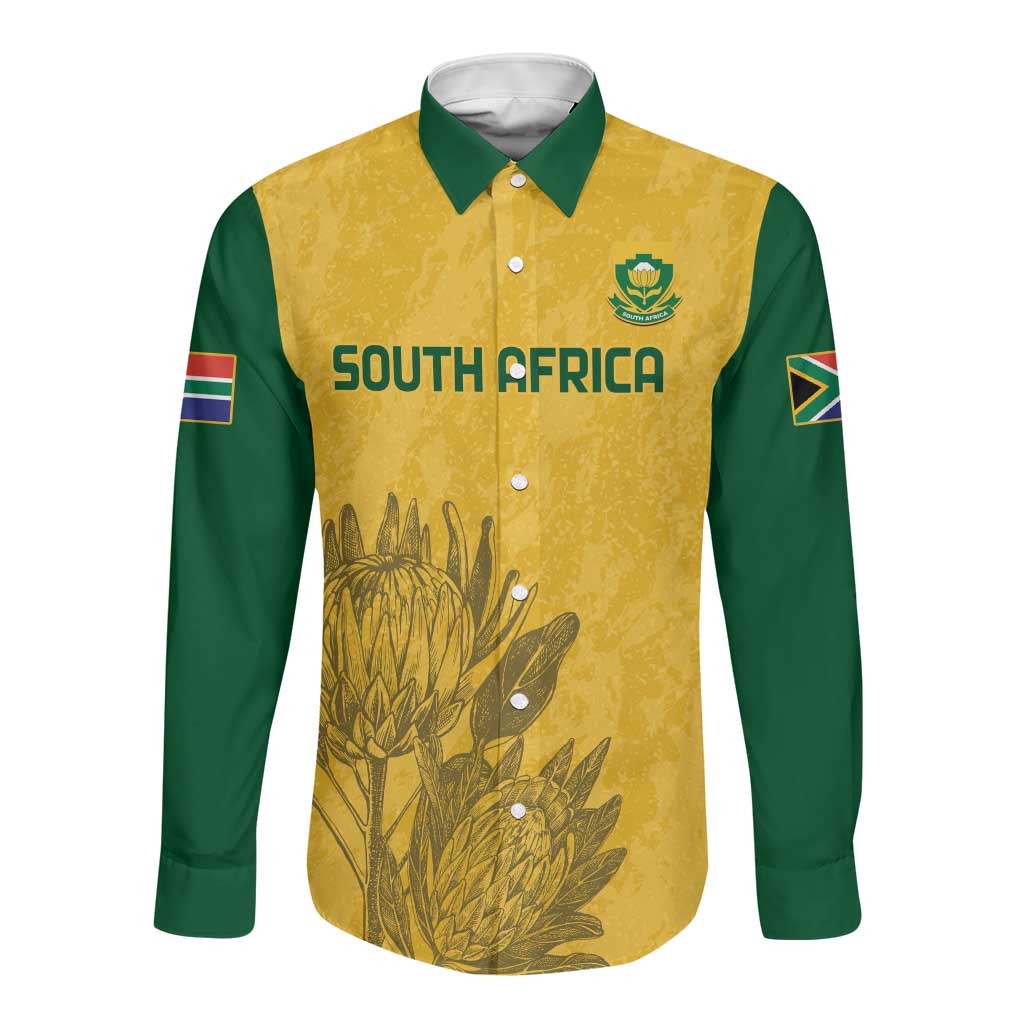 Custom South Africa Soccer Long Sleeve Button Shirt Go Banyana Banyana Proteas