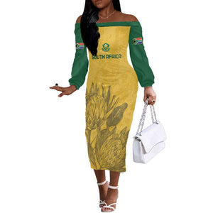 Custom South Africa Soccer Off The Shoulder Long Sleeve Dress Go Banyana Banyana Proteas