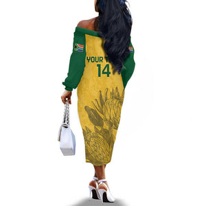 Custom South Africa Soccer Off The Shoulder Long Sleeve Dress Go Banyana Banyana Proteas